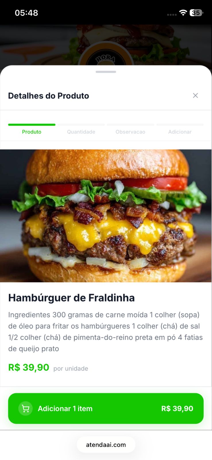 Detalhe do produto com foto e descrição