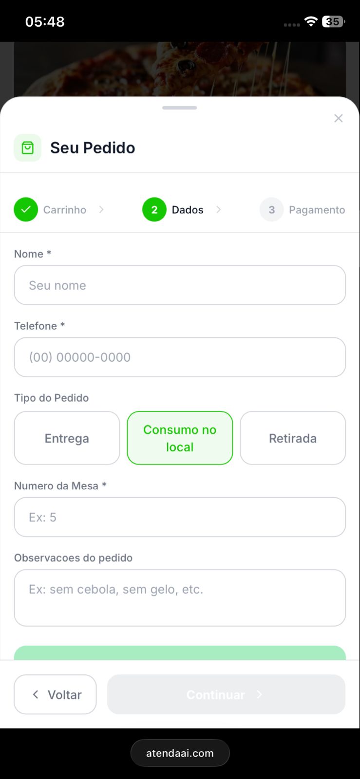 Formulário de dados do cliente