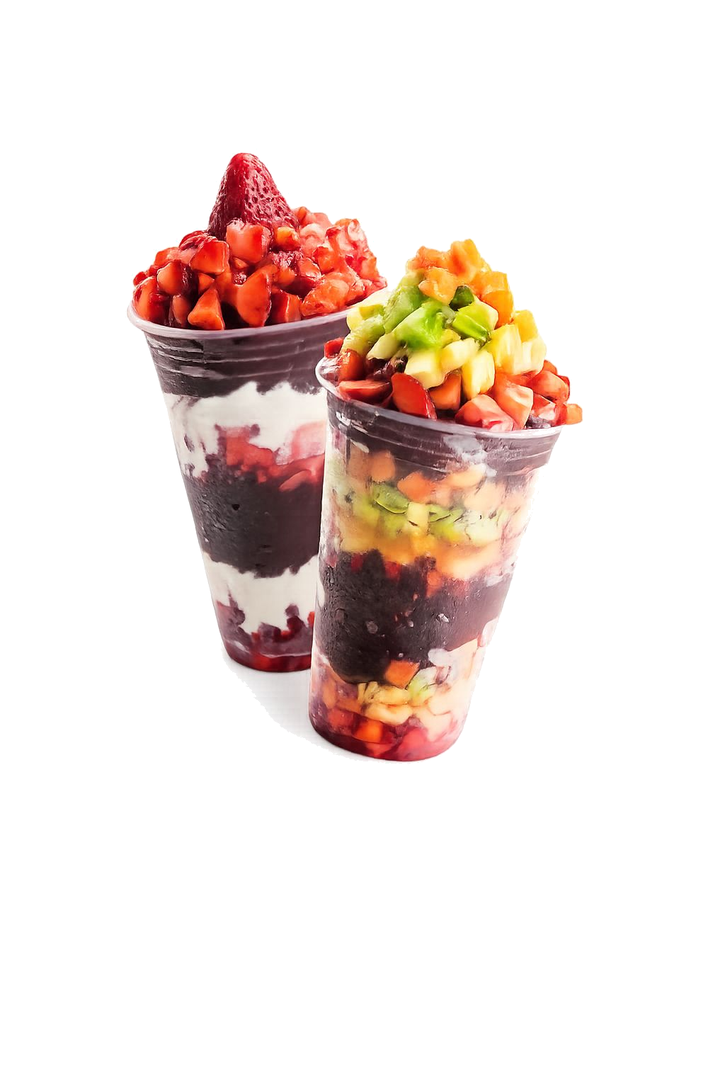Copos de açaí com frutas frescas